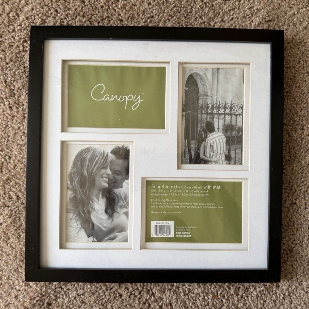 Canopy Multi-Photo Collage Frame 14.2 x 14.2 in Black Holds 4 Photos